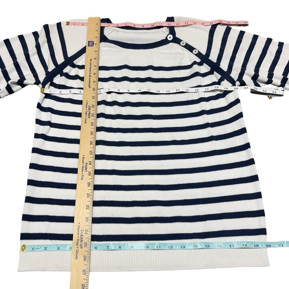 Nautica Womens White & Navy Horizontal Striped Nautrical Sweater 3 Buttons Large - Picture 7 of 10